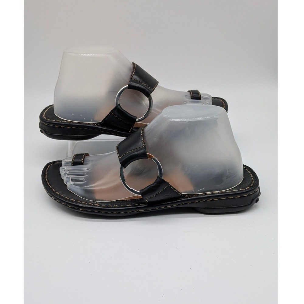 Born Leather Toe Ring Slide Sandals Black Comfort Casual Womens Size 9 M